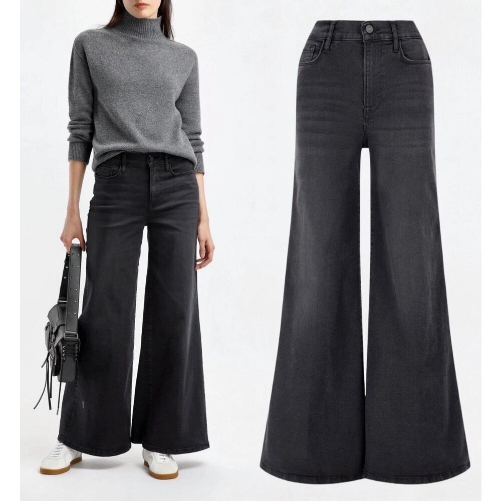 FRAME Le Pixie Palazzo Wide Leg Jeans in Kerry Black Size 28